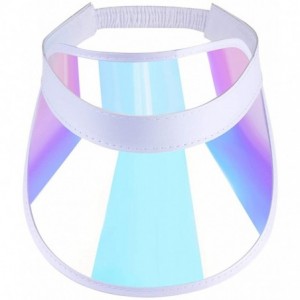 Visors Iridescent Plastic Sun-Visor Hats UV-Shield Protection Hat Tennis-Viosr-Mirrored - Rainbow 1pc - CX18REA2ZDN $25.49