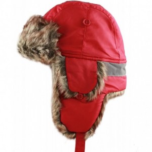 Bomber Hats Safety Reflective Faux Fur Aviator Kids Adult Trapper Hat Snow Ski Trooper Winter Cap - Red - CR18K2USUL3 $29.71