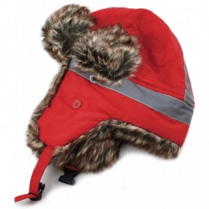 Bomber Hats Safety Reflective Faux Fur Aviator Kids Adult Trapper Hat Snow Ski Trooper Winter Cap - Red - CR18K2USUL3 $29.37