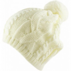 Skullies & Beanies Thick Crochet Knit Slouchy Pom Pom Beanie Winter Ski Hat - Ivory Regular - CK127C7FWS5 $10.27