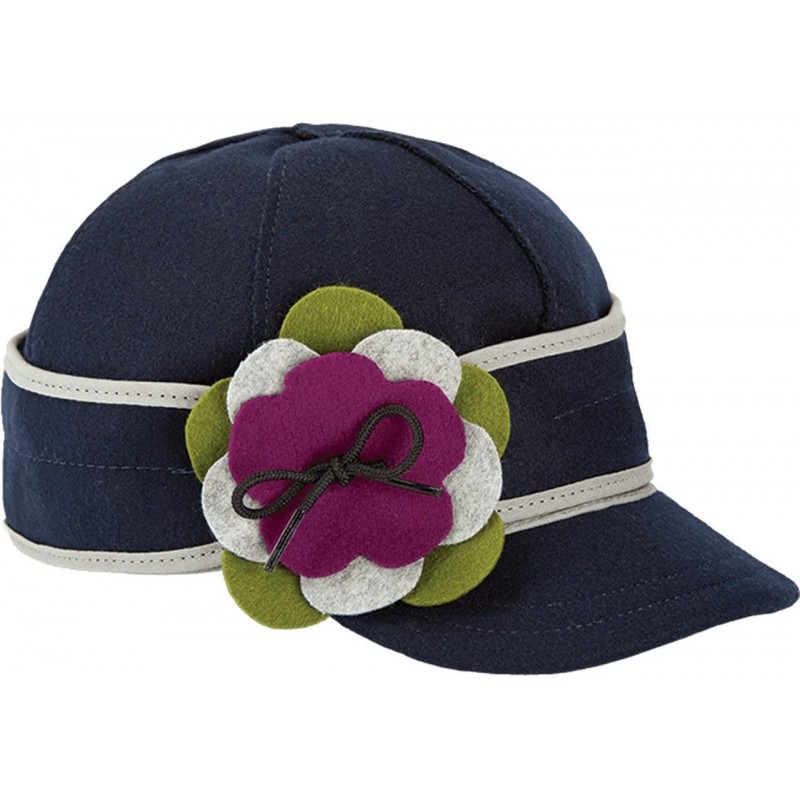 Baseball Caps Petal Pusher Cap - Decorative Wool Hat with Earflap - Navy - C218ZO8U5ZG $84.45