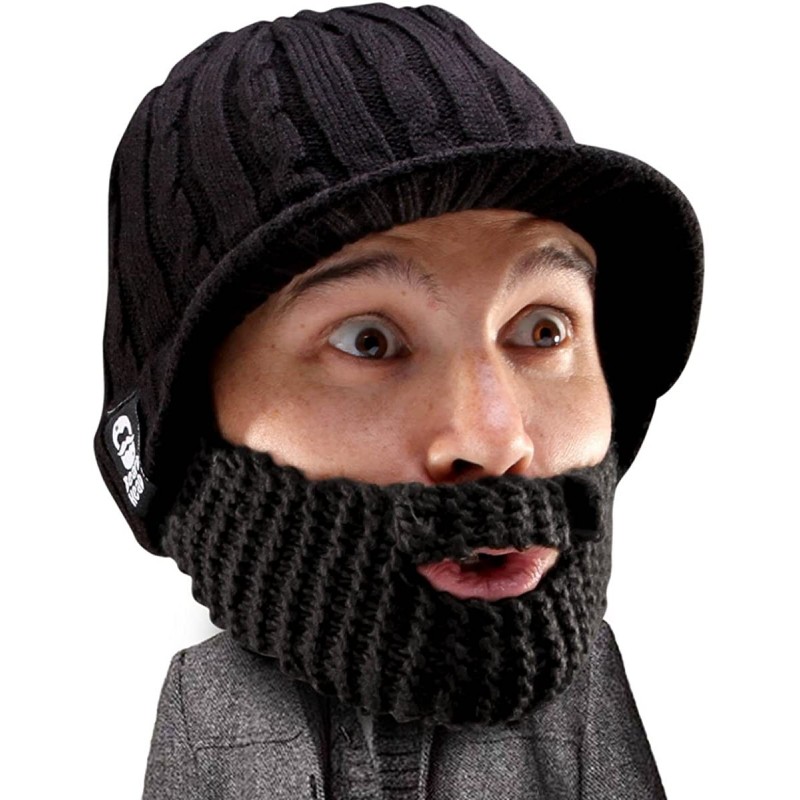 Skullies & Beanies Stubble Rider Beard Beanie - Funny Knit Hat and Fake Beard Facemask - Black - CL11DF1EOPF $40.27