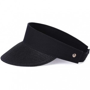 Visors Rollup Straw Sun Visor Foldable Wide Brim Travel Hat Freesize Ponytail Fashion - 99953_black - C618RTE9WHH $29.08