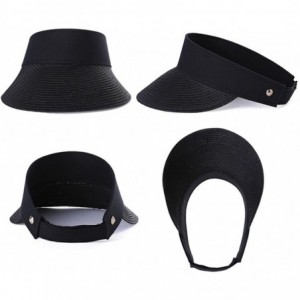 Visors Rollup Straw Sun Visor Foldable Wide Brim Travel Hat Freesize Ponytail Fashion - 99953_black - C618RTE9WHH $29.08