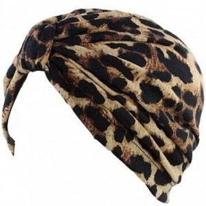Skullies & Beanies Womens Floral Print Cotton Turban Chemo Sleep Cap-Turban Hat Cap Hair Wrap - Printed Leopard - C217YW0DRX4...