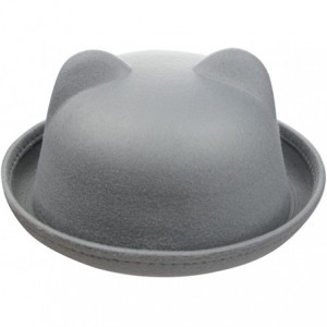 Fedoras Women Candy Color Wool Woolen Felt Cat Ear Curling Fedora Bowler Top Hat Cap 22" - Gray - C5189N9QQ92 $22.32