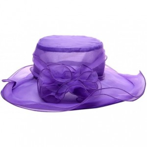 Sun Hats Elegant Women Vintage Gauze Kentucky Derby Sun Hat Flower Wide Brim Gauze Cap - Purple - C212GEFL6AN $16.53