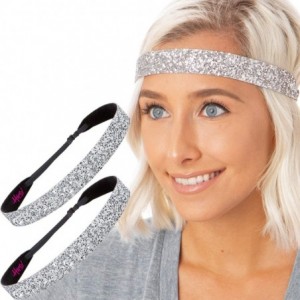 Headbands Women's Adjustable Non Slip Wide Bling Glitter Headband Silver Multi Pack - Silver & Silver 2pk - CU11RV72253 $24.30