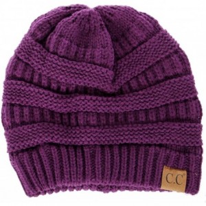 Skullies & Beanies USA Trendy Warm Chunky Soft Stretch Cable Knit Slouchy Beanie - Dark Purple - CV17YCZSZCI $21.19