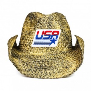 Cowboy Hats USA Western Straw Cowboy Hat - Lightweight Outdoor Wide Brim Sun Hat - Tea Stained W/Usa Olympic Flag - CK18ELRHG...