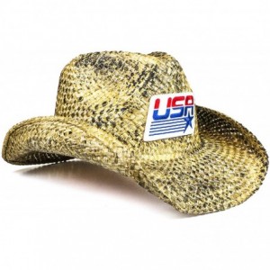 Cowboy Hats USA Western Straw Cowboy Hat - Lightweight Outdoor Wide Brim Sun Hat - Tea Stained W/Usa Olympic Flag - CK18ELRHG...