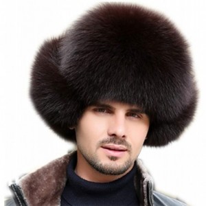 Bomber Hats Mens Winter Hat Real Fox Fur Genuine Leather Russian Ushanka Hats - Coffee - C818I6IIHUA $38.88