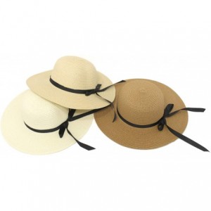 Sun Hats Large Straw Sun Hats for Women with UV Protection Wide Brim-Ladias Summer Beach Cap with Floppy - C1-beige - CX18QU0...