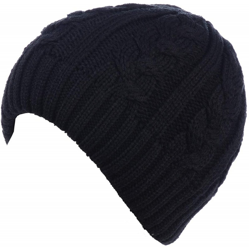 Skullies & Beanies Womens Winter Knit Plush Fleece Lined Beanie Ski Hat Sk Skullie Various Styles - Cable Black - CF18UTLADXT...