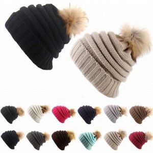 Skullies & Beanies Women Casual Headwear Stretchy Soft Hats Plush Ball Thicken Knitted Hat Skullies & Beanies - Black - CK18Z...
