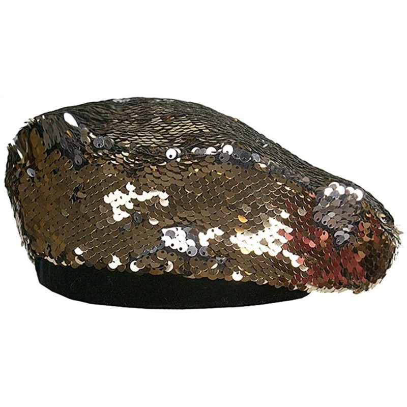 Berets Women Bling Sequins Beret Hats Sparkly Beanies Shining Performance Cap - Gold - CR18OXNZL2H $24.64