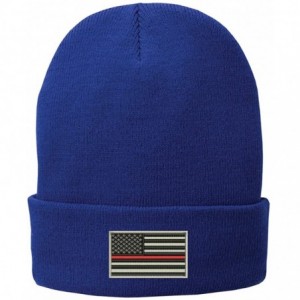 Skullies & Beanies US American Flag Thin Red Line Fire FD Embroidered Winter Folded Long Beanie - Royal - CU12MZP11KZ $26.07