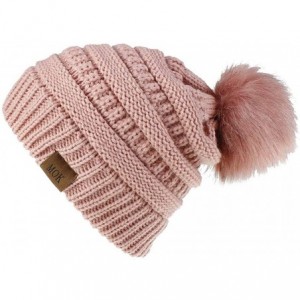 Skullies & Beanies Women Casual Knit Hats Beanie Hat Large Pom Ladies Winter Warm Cap - Pink - C318AYYRO6E $17.09