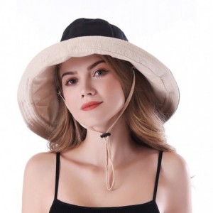 Sun Hats Women Large Brim Sun Hats Packable Foldable UV Protection Bucket Hats - Black - CP196R8Z20Y $32.83