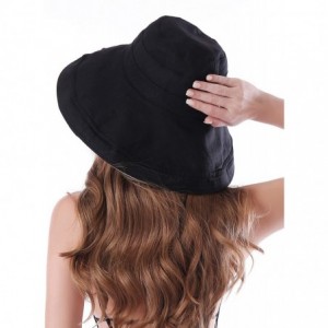 Sun Hats Women Large Brim Sun Hats Packable Foldable UV Protection Bucket Hats - Black - CP196R8Z20Y $30.45