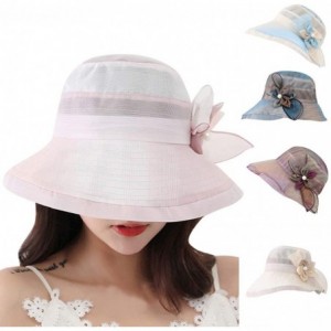 Sun Hats Women Ladies Summer Sunhat with Flower Beach Wide Brim Cap Straw Hat for Travel Vacation - Blue - C218RQ8C4XQ $18.25