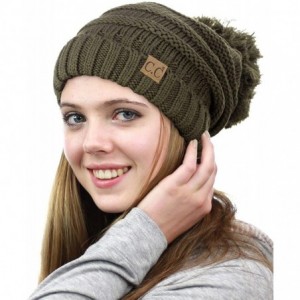 Skullies & Beanies Pom Pom Oversized Baggy Slouchy Thick Winter Beanie Hat - New Olive - CP18R52H756 $26.62