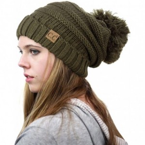 Skullies & Beanies Pom Pom Oversized Baggy Slouchy Thick Winter Beanie Hat - New Olive - CP18R52H756 $28.02