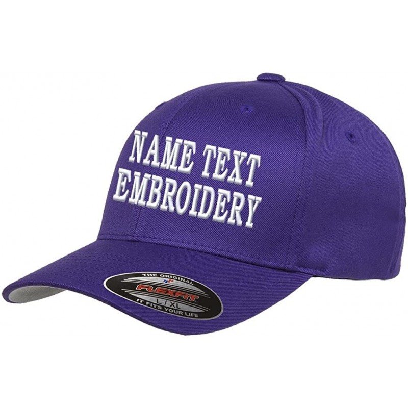 Baseball Caps Custom Embroidery Hat Flexfit 6277 Personalized Text Embroidered Fitted Size Cap - Purple - C7180UIQAKH $20.47