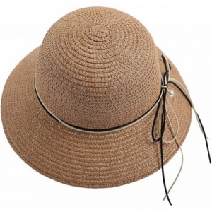 Sun Hats Wide Brim Summer Beach Sun Straw Hats for Women UPF 50 Foldable Floppy - Khaki - C418XL9IWWM $29.23