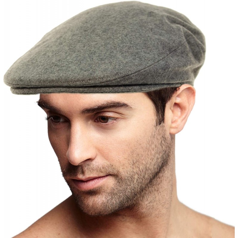 Newsboy Caps Men's Winter 100% Soft Wool Solid Flat Ivy Driver Golf Cabby Cap Hat - Lt. Gray - CS1867LIKOK $33.60