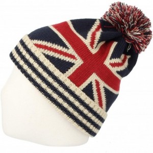 Skullies & Beanies Knit US Canada Flag Union Jack Pom Beanie Hat JZP0027 - White - CN18L2RE04X $29.59