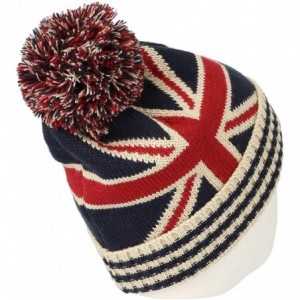 Skullies & Beanies Knit US Canada Flag Union Jack Pom Beanie Hat JZP0027 - White - CN18L2RE04X $29.59