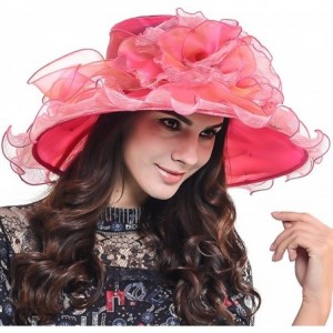 Sun Hats Ladies Kentucky Derby Church Hat Wide Brim Leaf Flower Bridal Dress Hat s037 - Ruffle-rose - CI17YIXQ27K $52.79