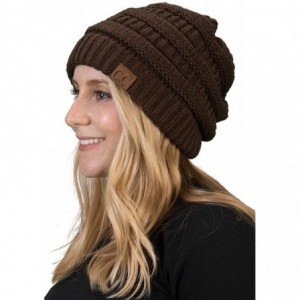 Skullies & Beanies Solid Ribbed Beanie Slouchy Soft Stretch Cable Knit Warm Skull Cap - Brown - CW185QZZ4XG $19.96