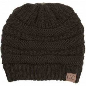 Skullies & Beanies Solid Ribbed Beanie Slouchy Soft Stretch Cable Knit Warm Skull Cap - Brown - CW185QZZ4XG $22.69