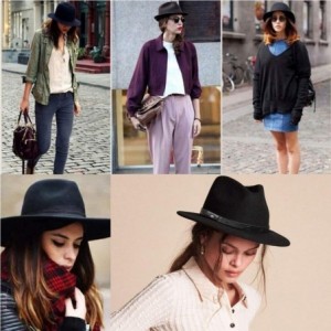 Fedoras Womens Felt Fedora 100% Wool Panama Hat with Wide Brim Leather Belt Buckle Black - CM18W2GU4LN $20.78