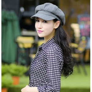 Berets Women Girls Fashion Classic Knitted Warm Peaked Beret Hat Flat Caps Black - Gray - CG12658OWO7 $20.35