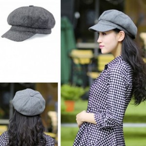Berets Women Girls Fashion Classic Knitted Warm Peaked Beret Hat Flat Caps Black - Gray - CG12658OWO7 $20.35