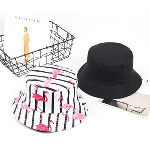Bucket Hats Flamingo Bucket-Hat Sun Protection Fishing-Reversible Summer Outdoor - Strip White - C318T6ZDED9 $16.13