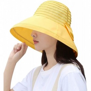 Sun Hats Women Beach Sun Hat Wide Wired Brim Summer UV Protection UPF Packable Bow Strap - Yellow - CA196O6WTHC $21.78