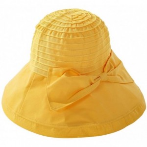 Sun Hats Women Beach Sun Hat Wide Wired Brim Summer UV Protection UPF Packable Bow Strap - Yellow - CA196O6WTHC $23.09