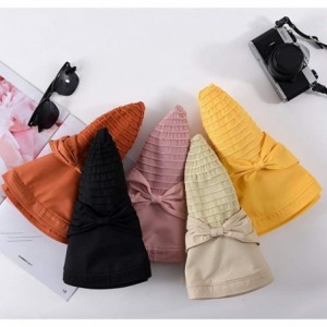Sun Hats Women Beach Sun Hat Wide Wired Brim Summer UV Protection UPF Packable Bow Strap - Yellow - CA196O6WTHC $9.71