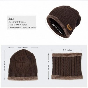 Skullies & Beanies Hat Scarf Set Winter Beanie Warm Knit Hat Fleece Lined Scarf Warm Winter Hat for Men & Women - Coffee - CD...