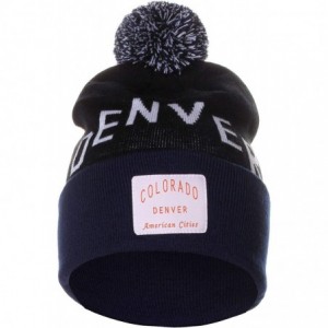 Skullies & Beanies Unisex USA Fashion Arch Cities Pom Pom Knit Hat Cap Beanie - Denver Black Navy - CX12NGGK25C $20.47