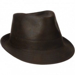 Fedoras Men's Faux Ultra-Suede Leather Fedora with Satin Lining - Distressed Brown - CB11CUVVSI7 $80.86