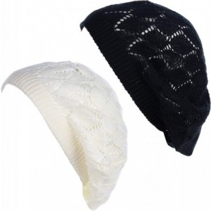 Berets Womens Lightweight Cut Out Knit Beanie Beret Cap Crochet Hat - Many Styles - 2681bkwht - CW1953ZYCQ9 $34.72