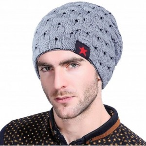 Skullies & Beanies Mens Winter Small Star Stripe Sided Knitted Hat Knitting Skull Cap - Light Grey - C1187WI5UXH $23.75