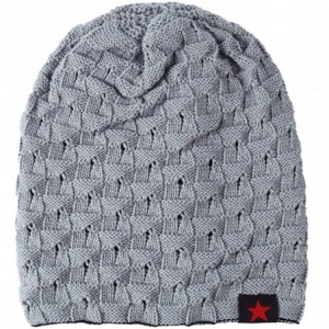 Skullies & Beanies Mens Winter Small Star Stripe Sided Knitted Hat Knitting Skull Cap - Light Grey - C1187WI5UXH $11.29