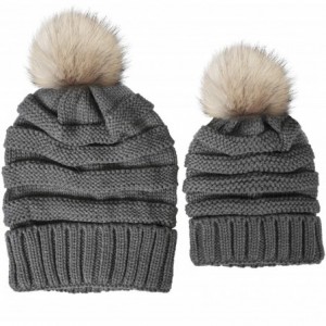 Skullies & Beanies 2 Pack Parent-Child Hat Winter Baggy Slouchy Beanie Hat Warm Knit Pom Pom Beanie for Women & Baby - CR184W...