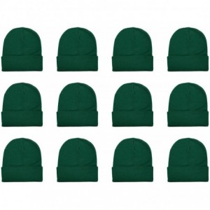 Skullies & Beanies Unisex Beanie Cap Knitted Warm Solid Color and Multi-Color Multi-Packs - 12 Pack - Hunter Green - CT187C65...